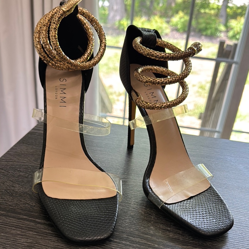 Black and Gold High Heeled Sandals with Slim Design UK size 8 , US size 10